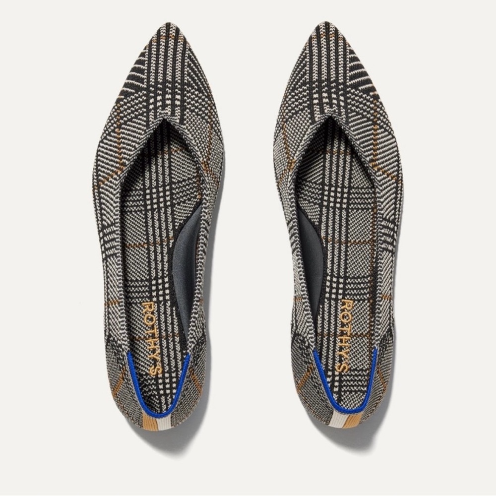 Rothy's Point II Women's Glen Plaid Flats in Black and White